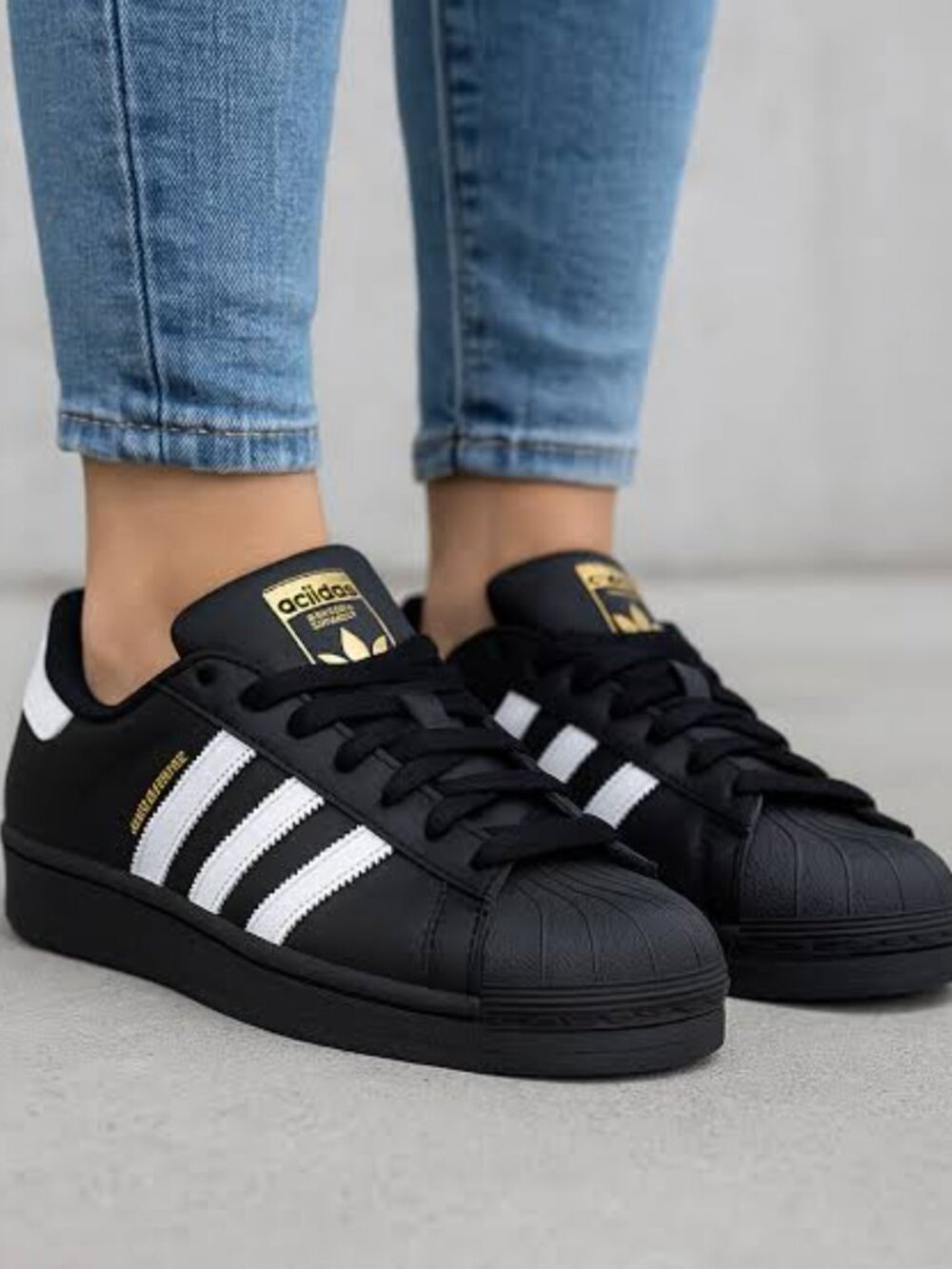 Adidas Superstar J Core Black Gold Leather Sneakers Big Kid Juniors Sz 5 B23642